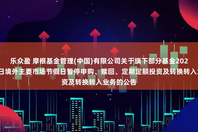 乐众盈 摩根基金管理(中国)有限公司关于旗下部分基金2025年6月19日境外主要市场节假日暂停申购、赎回、定期定额投资及转换转入业务的公告